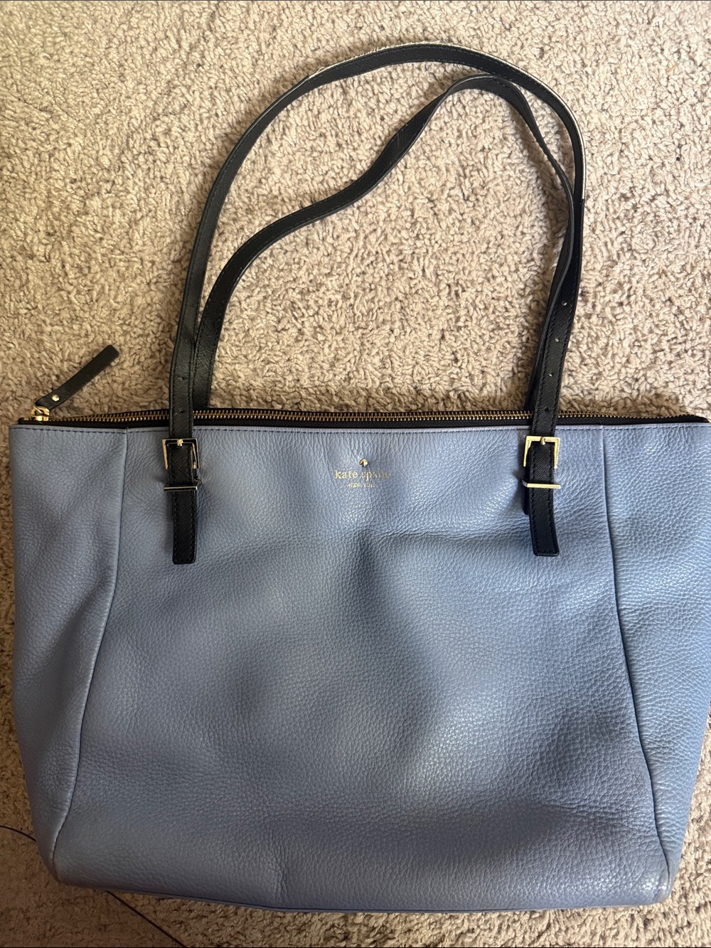 kate spade Light Blue Leather Tote with Black Straps